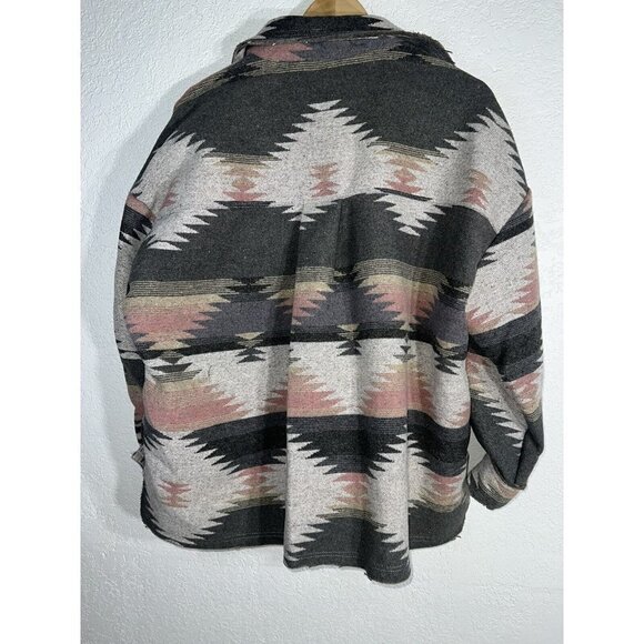 Aztec Shacket Coat Oversized Pink Gray Button Jacket Western Style Medium U - Picture 7 of 9